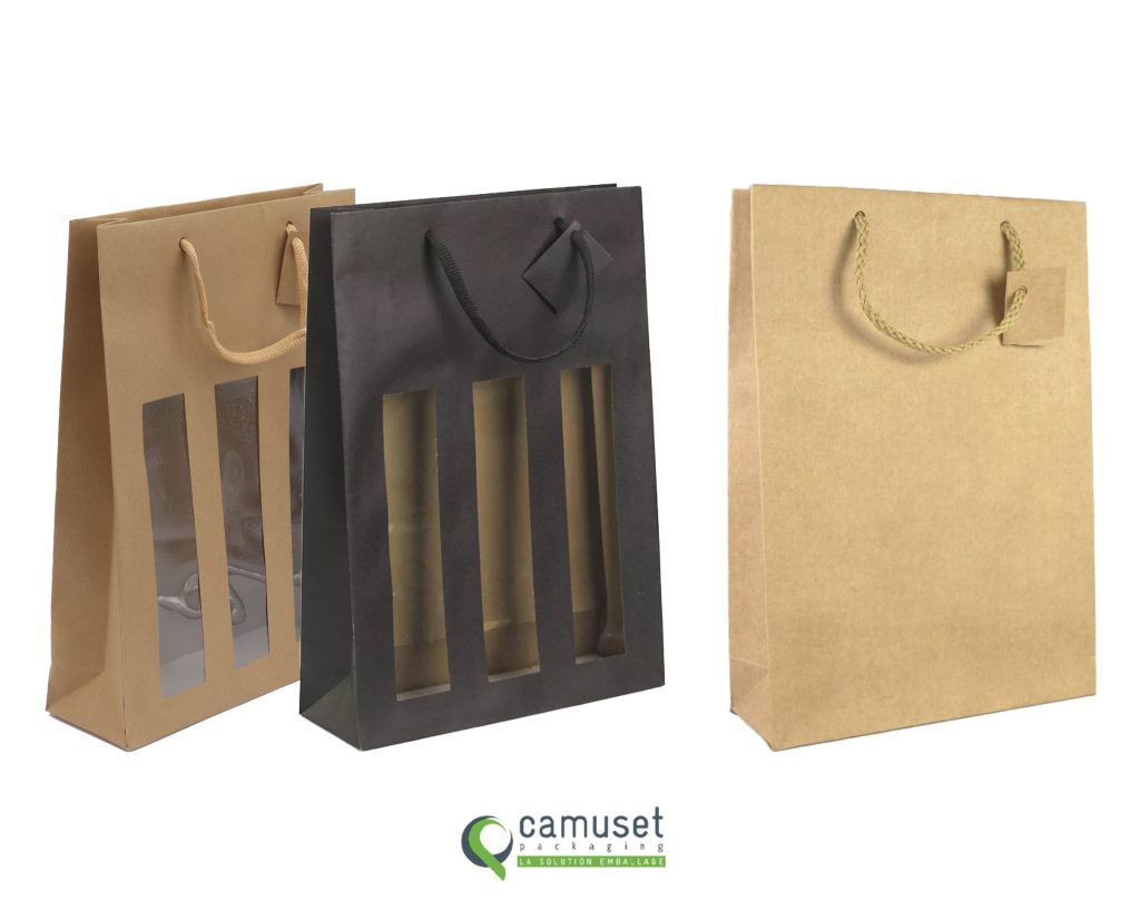 Sac kraft 3 bouteilles à poignées cordes