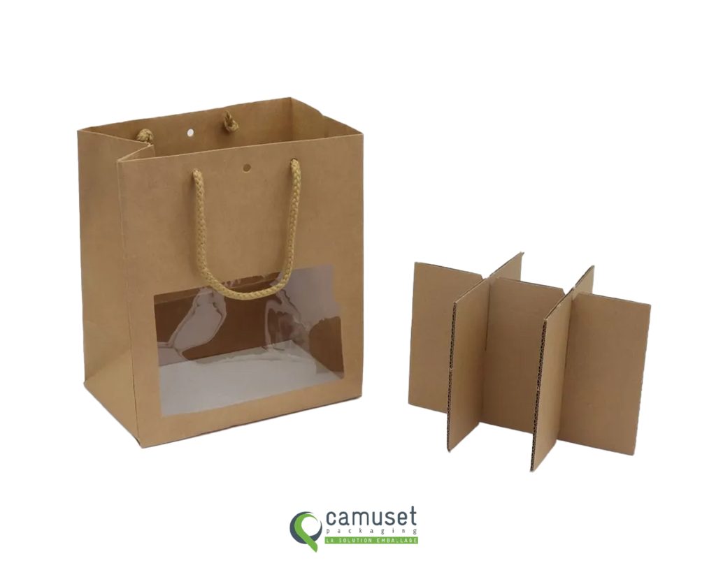 Sac kraft 6 bouteilles à poignées cordes