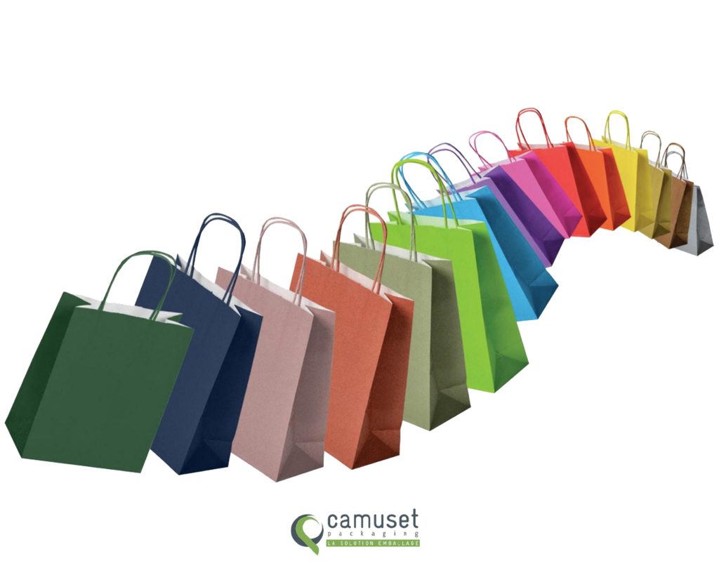 Sac kraft couleur à poignées torsadées