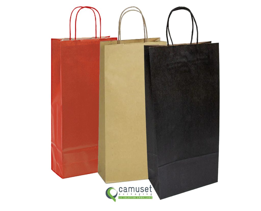 Sac kraft 2 bouteilles à poignées torsadées